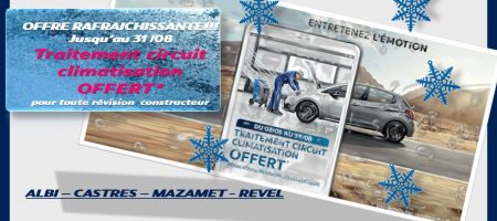 Traitement climatisation offerte chez Peugeot Albi, Castres, Mazamet, Revel